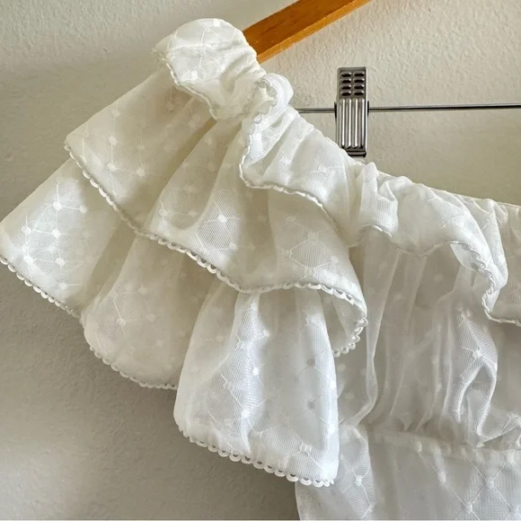Camila Coelho Eva Off-Shoulder White Mini Dress Lace Mesh Ruffle size Small - Picture 7 of 11